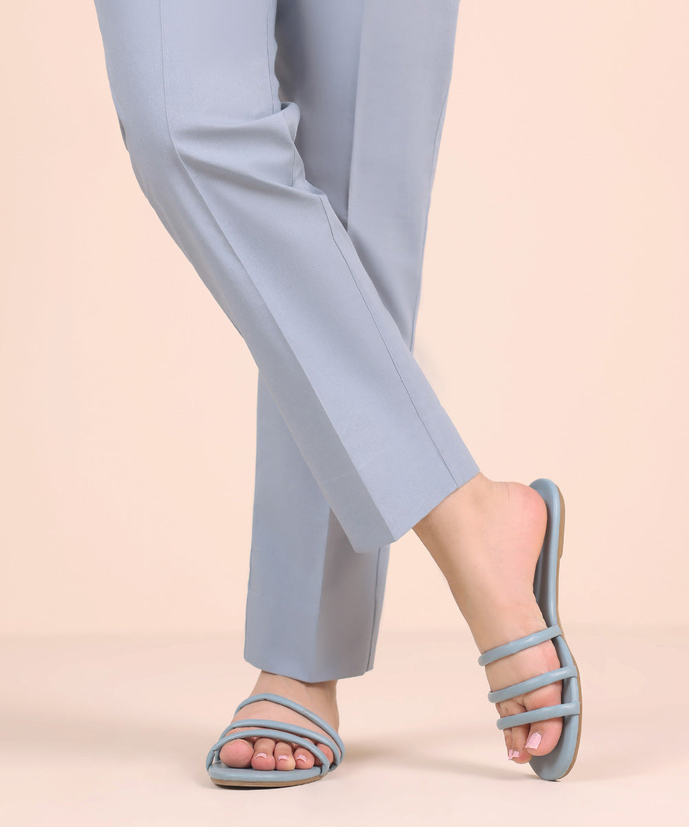 Unstitched Women's Solid Cotton Grey Trousers