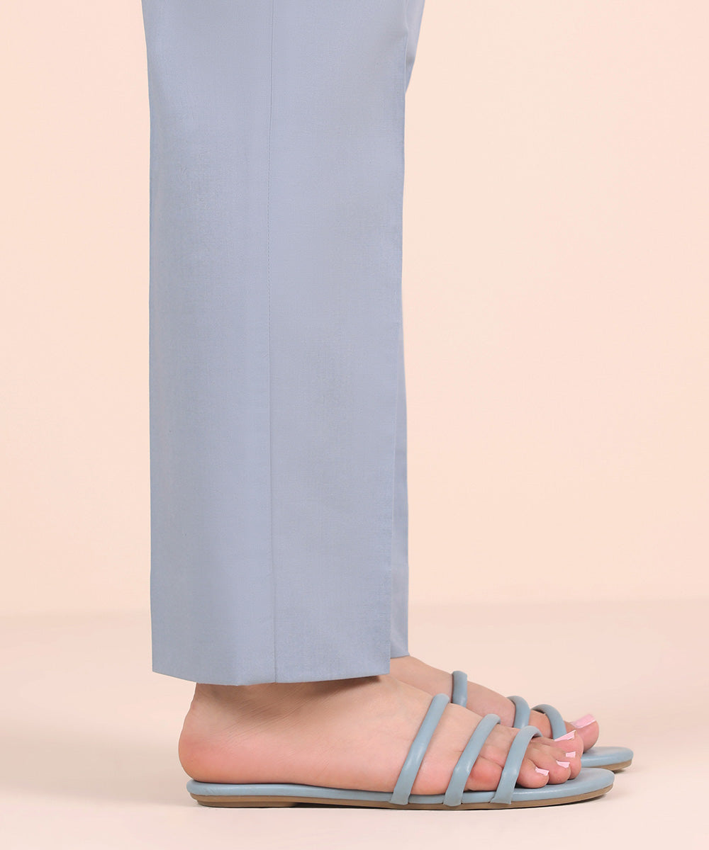 Unstitched Women's Solid Cotton Grey Trousers