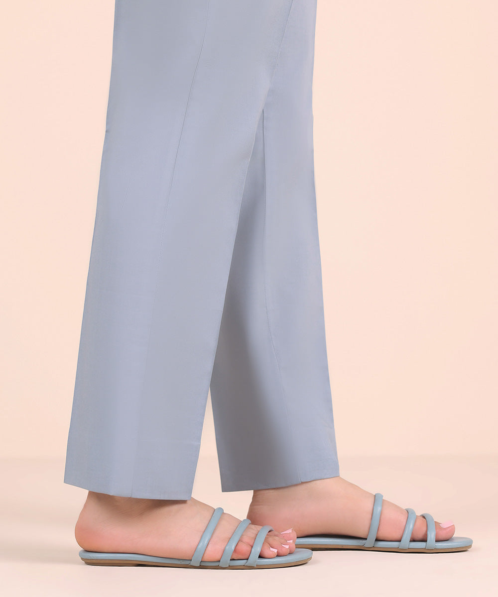 Unstitched Women's Solid Cotton Grey Trousers