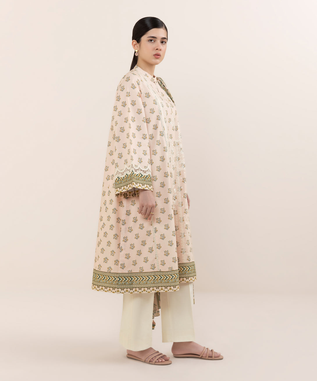 Women's Unstitched Lawn Embroidered Pink Two Piece Suit