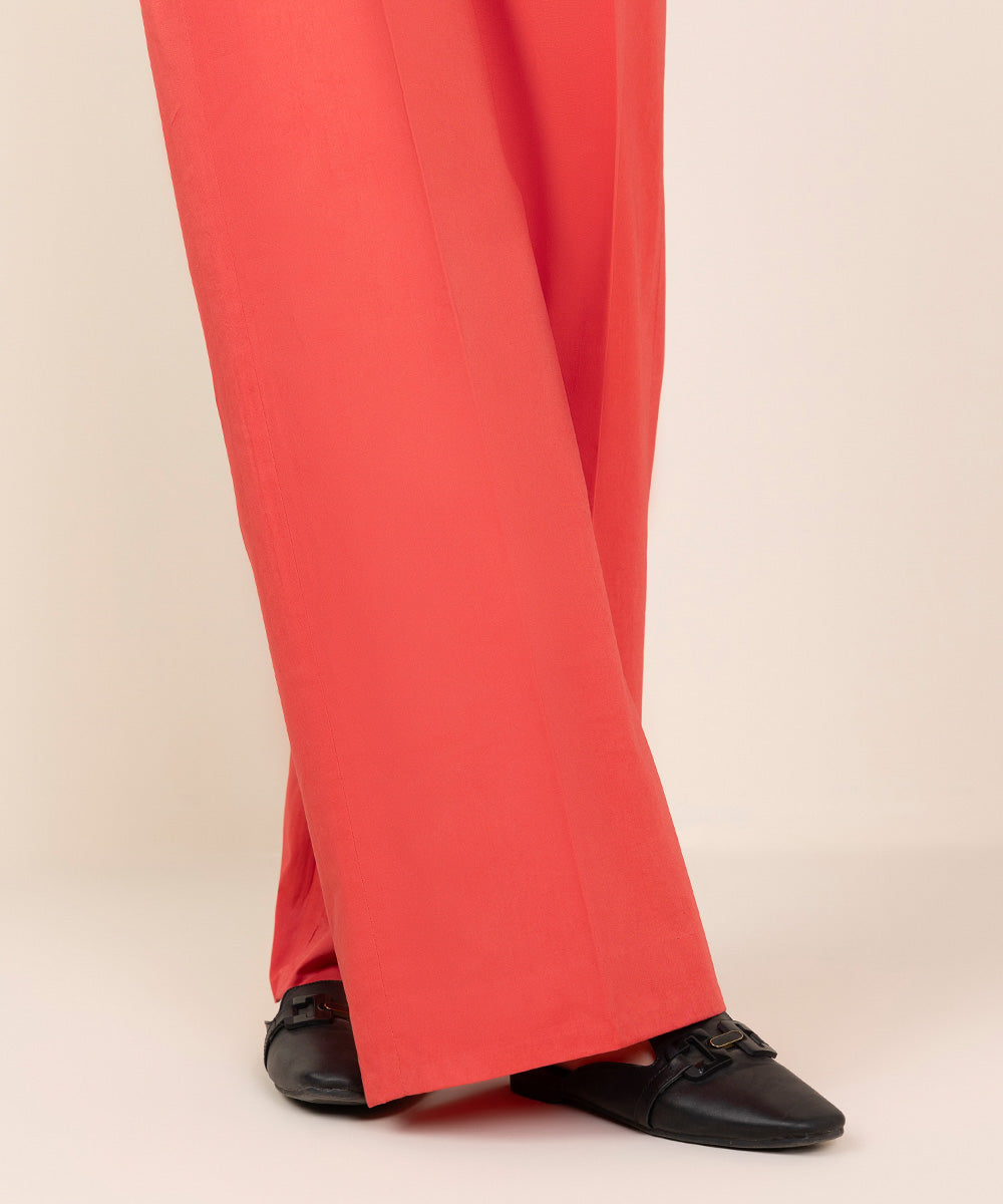 Women's Unstitched Cotton Solid Orange Trousers Fabric