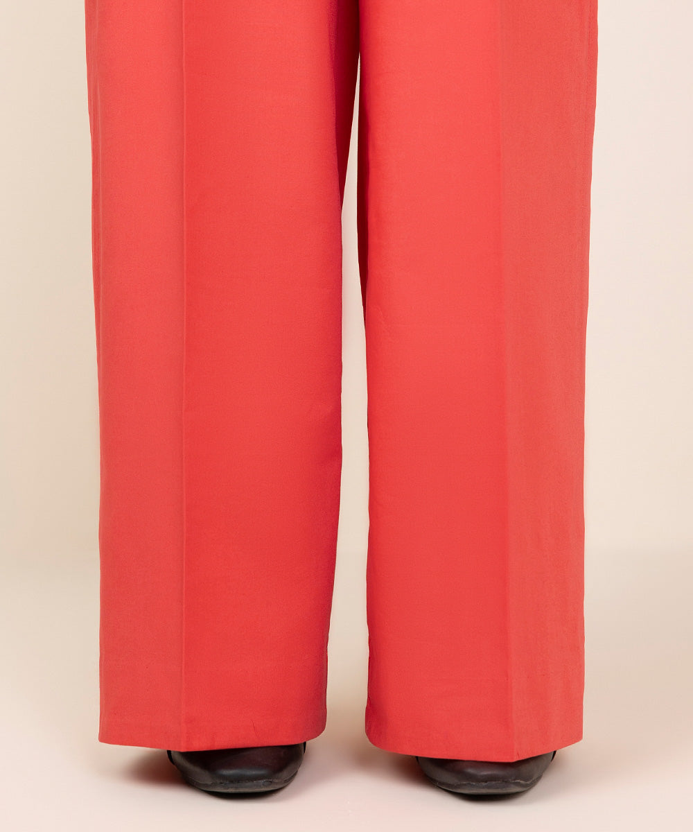 Women's Unstitched Cotton Solid Orange Trousers Fabric