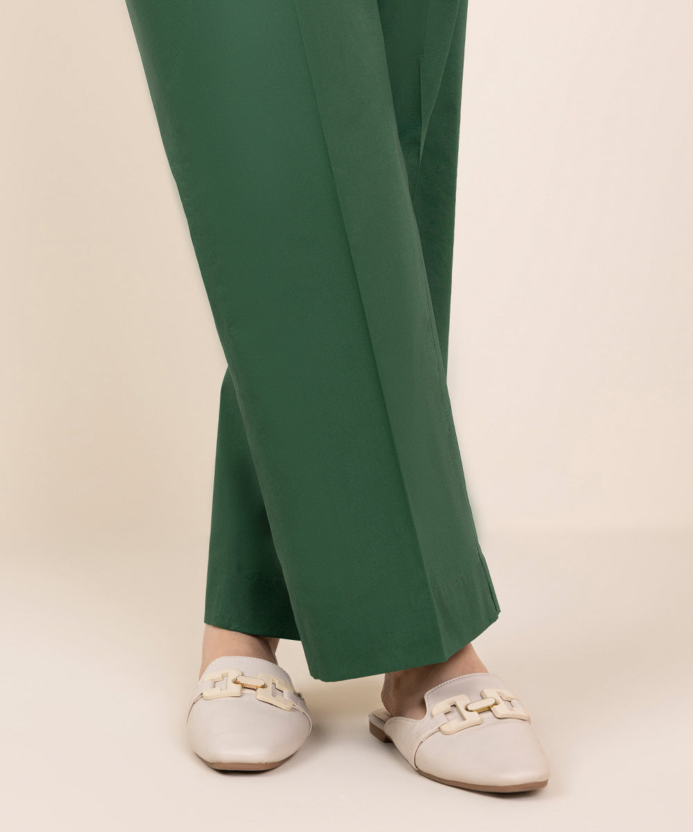 Women's Unstitched Cotton Solid Green Trousers Fabric