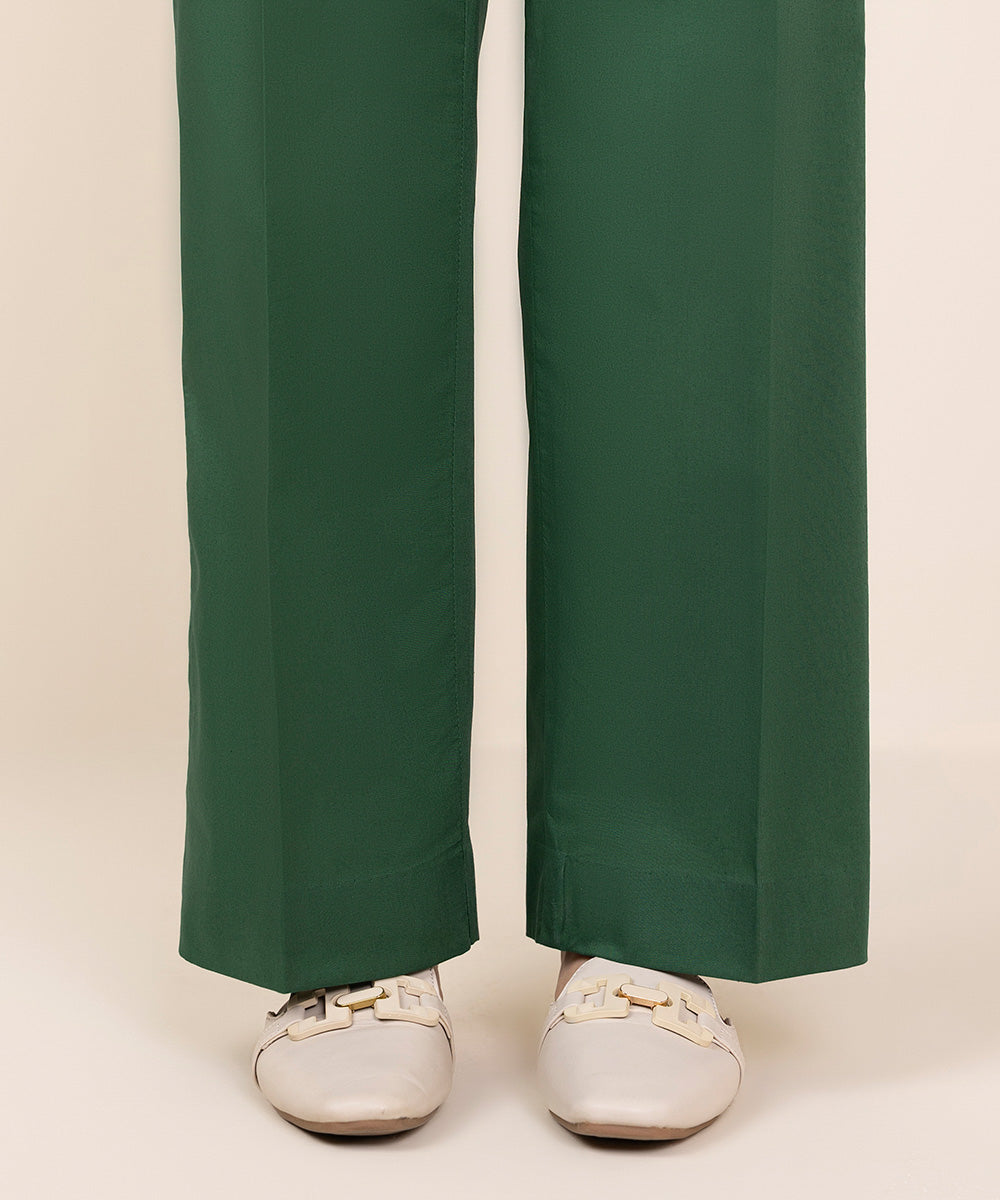 Women's Unstitched Cotton Solid Green Trousers Fabric