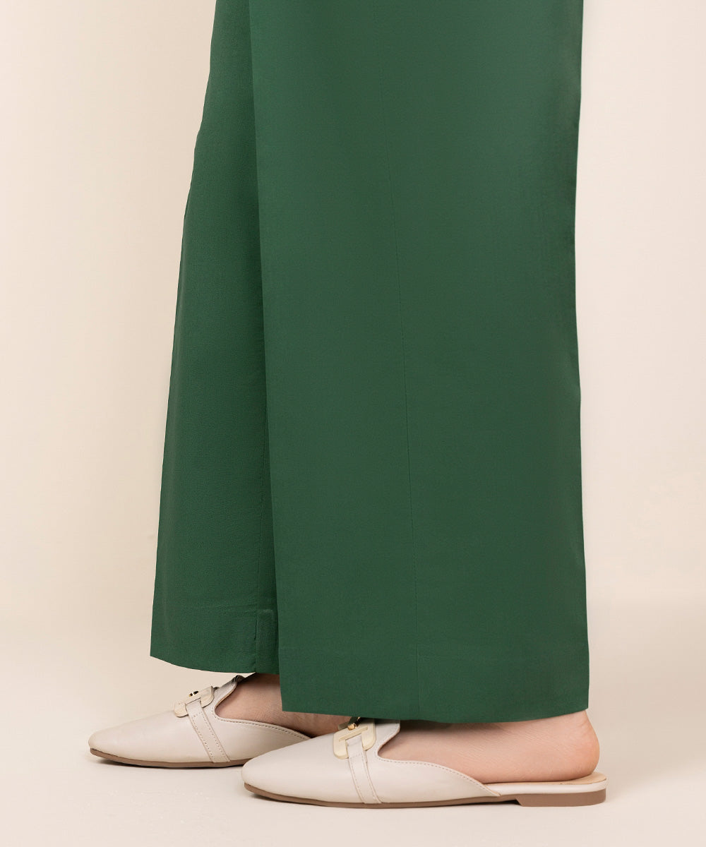 Women's Unstitched Cotton Solid Green Trousers Fabric