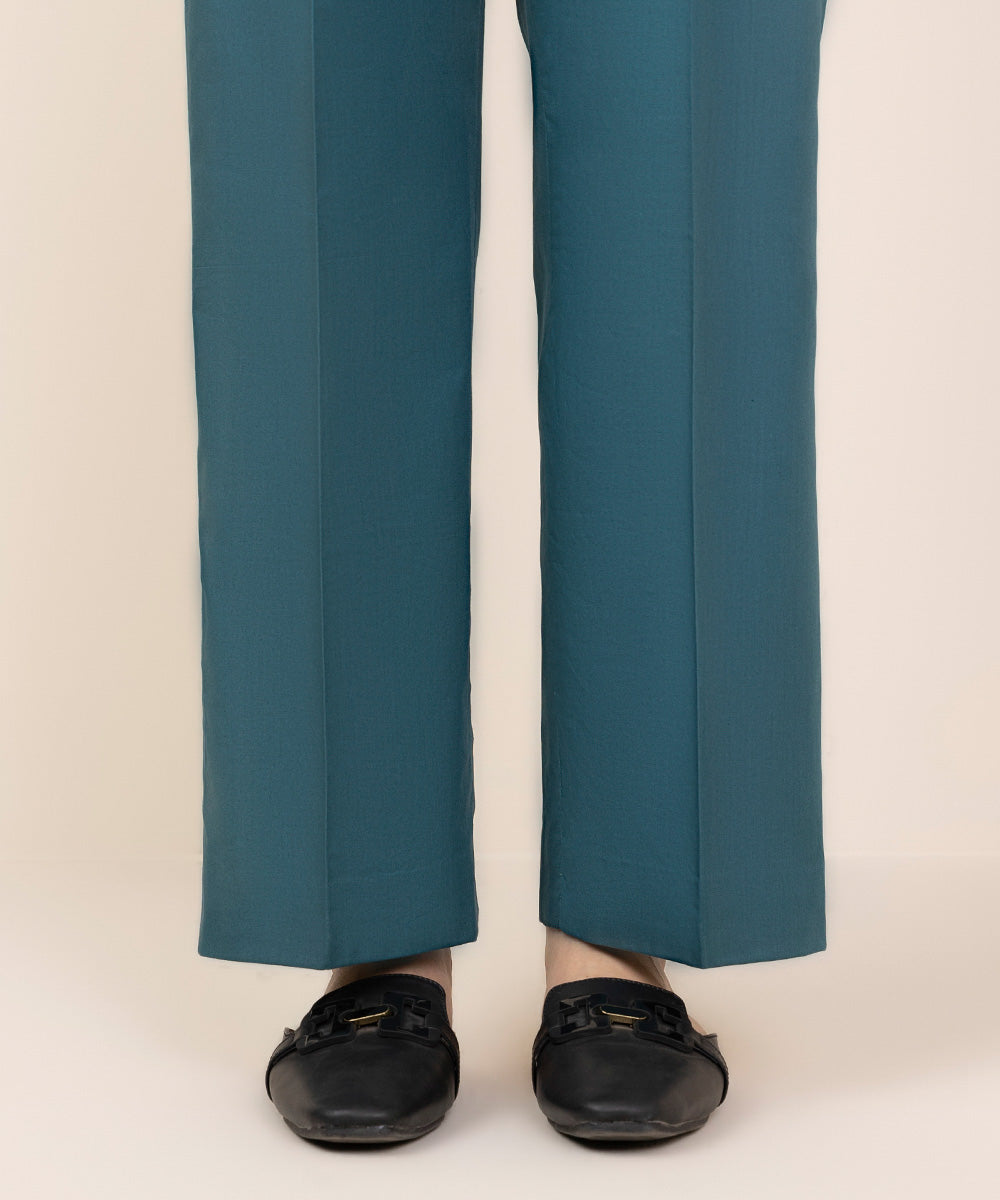 Women's Unstitched Cotton Solid Blue Trousers Fabric