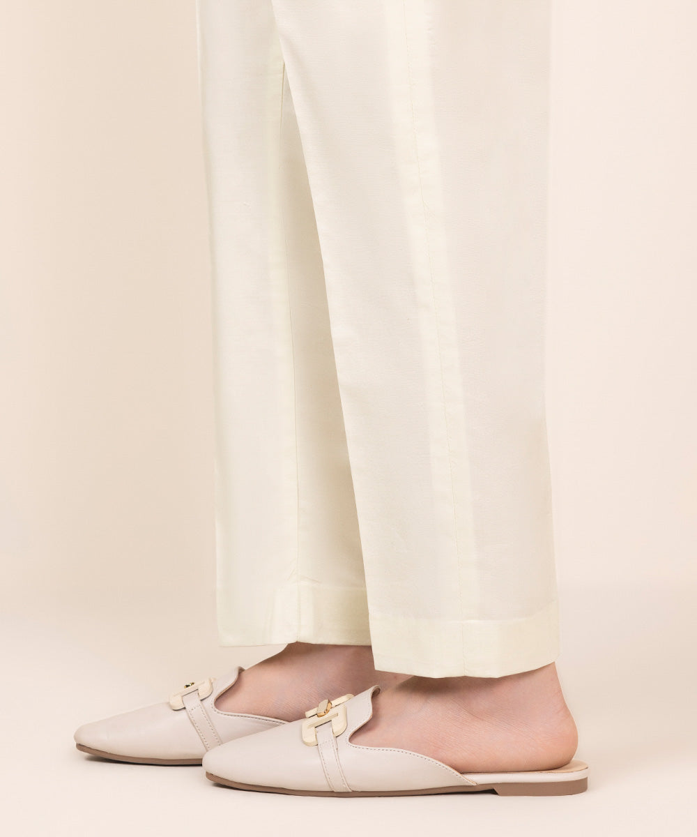 Women's Unstitched Cotton Solid Off White Trousers Fabric