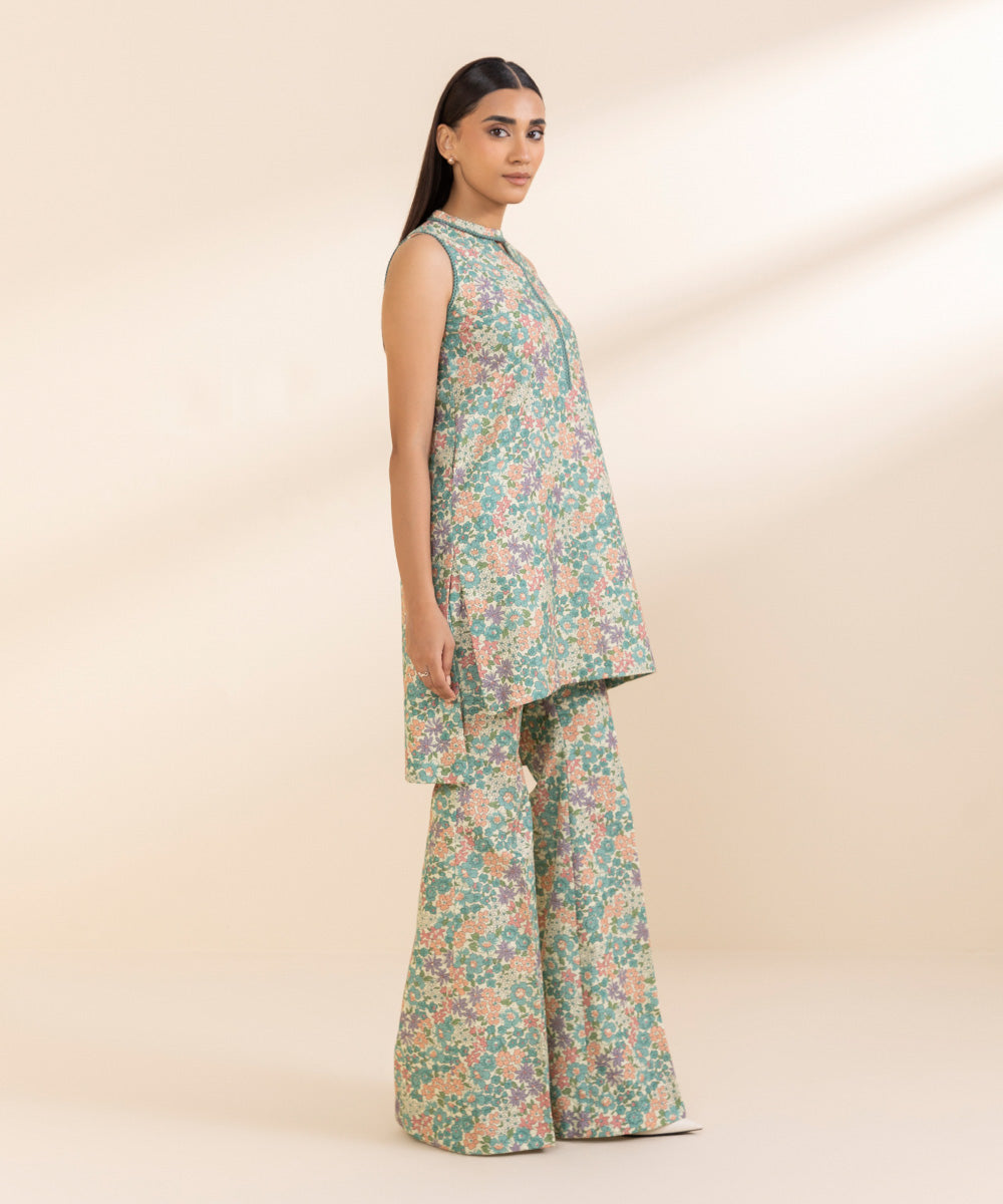 Women's Unstitched Printed Multicolour Light Khaddar Shirt and Trousers