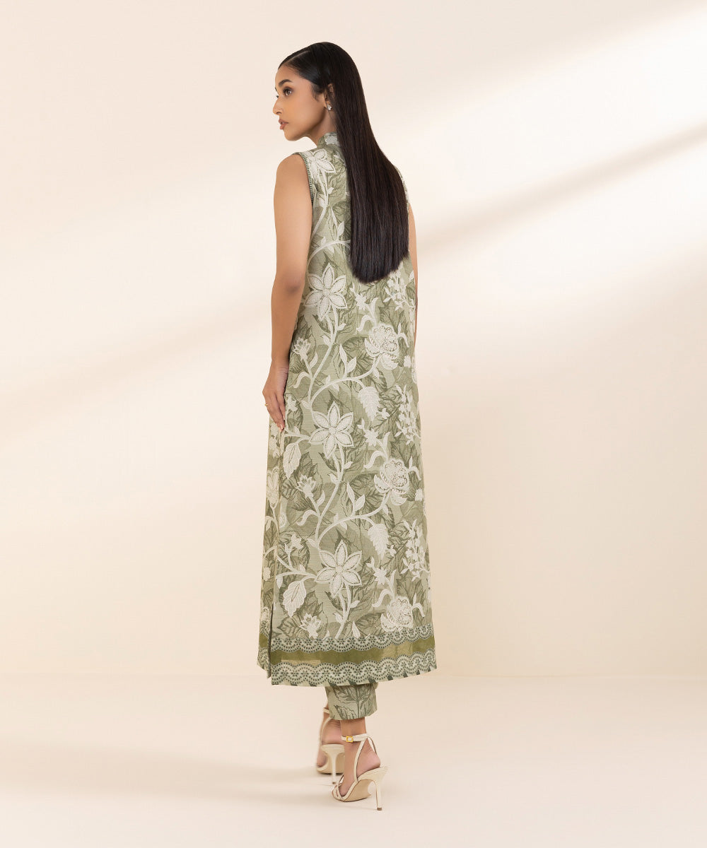 Women's Pret Khaddar Green Printed 2 Piece Suit