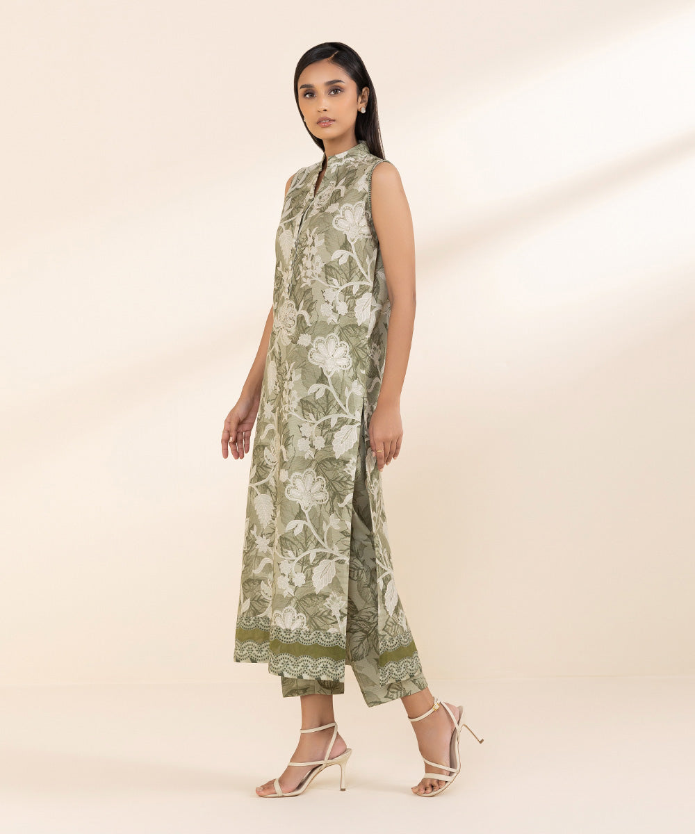 Women's Pret Khaddar Green Printed 2 Piece Suit