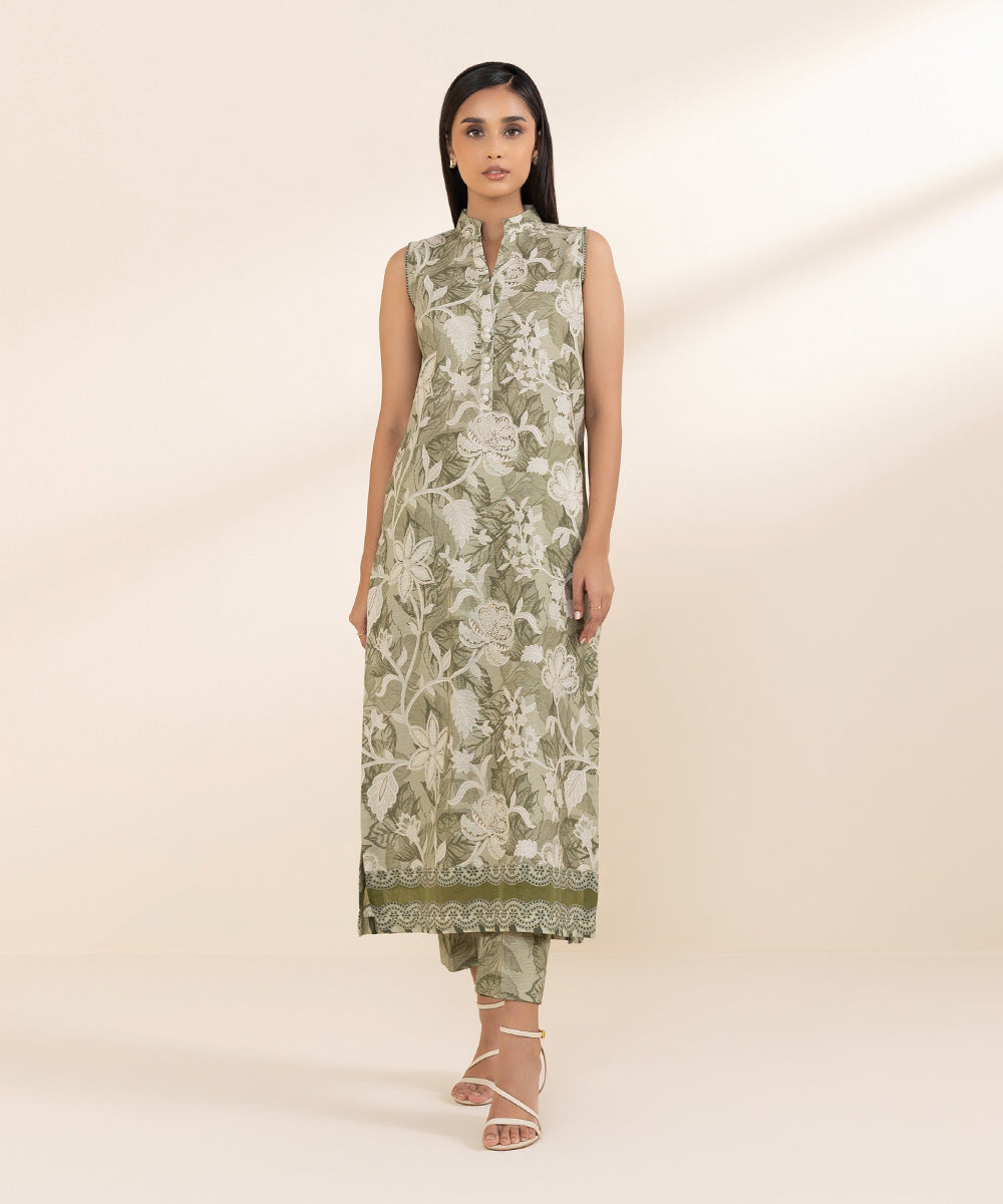 Women's Pret Khaddar Green Printed 2 Piece Suit