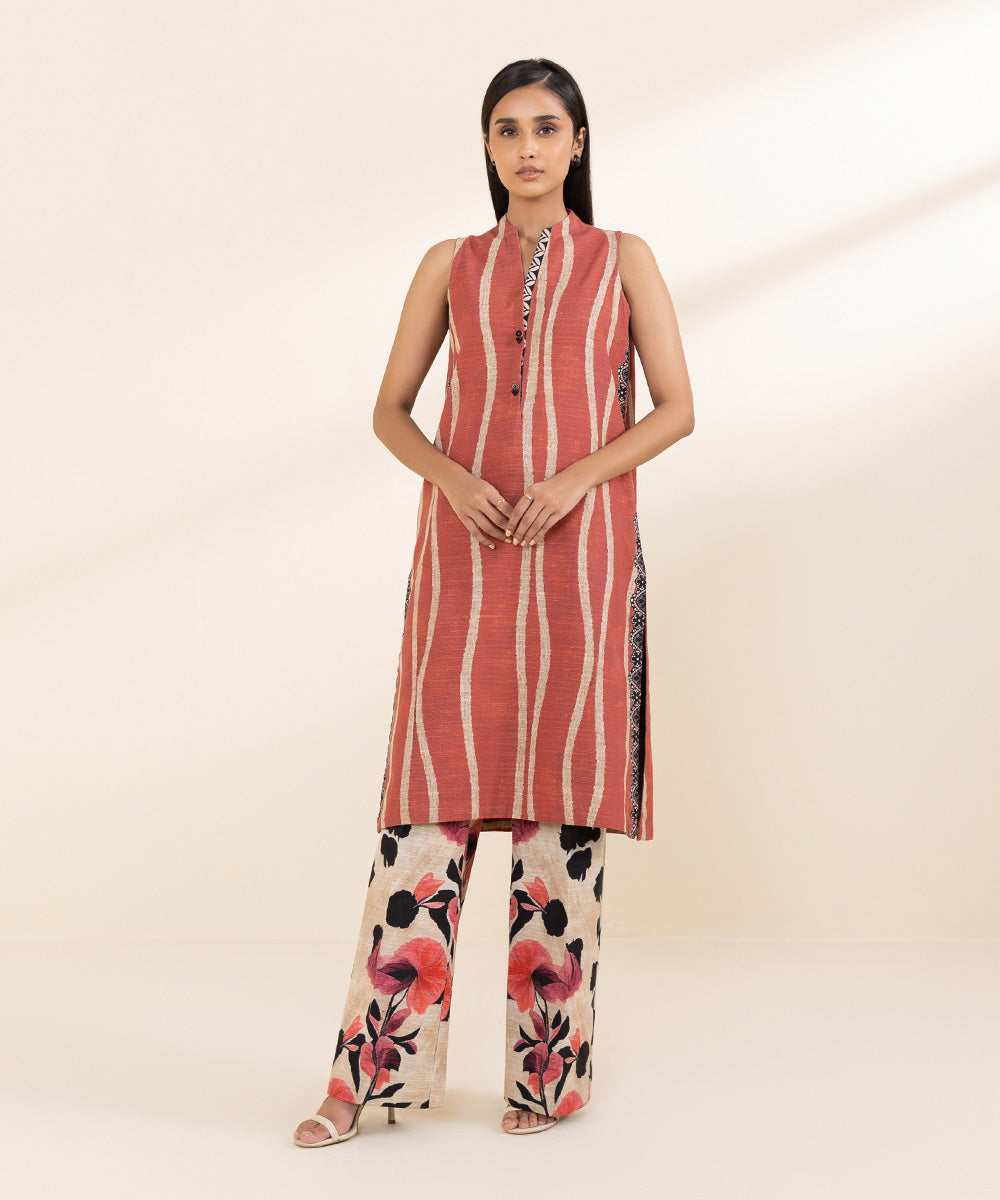 Women's Pret Khaddar Orange Printed 2 Piece Suit