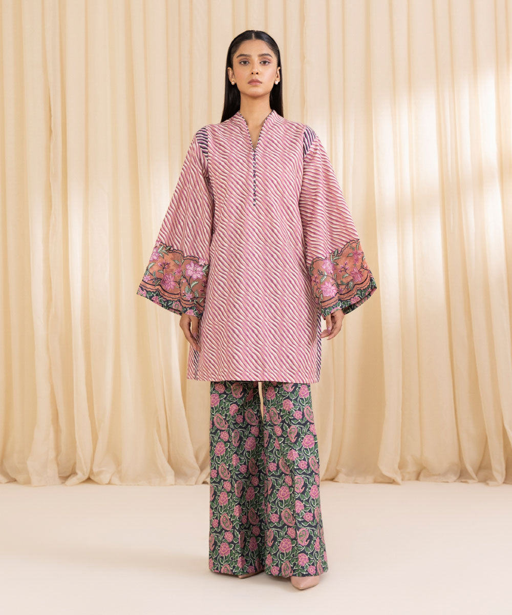 Women's Unstitched Embroidered Dusty Pink Khaddar Shirt and Trousers