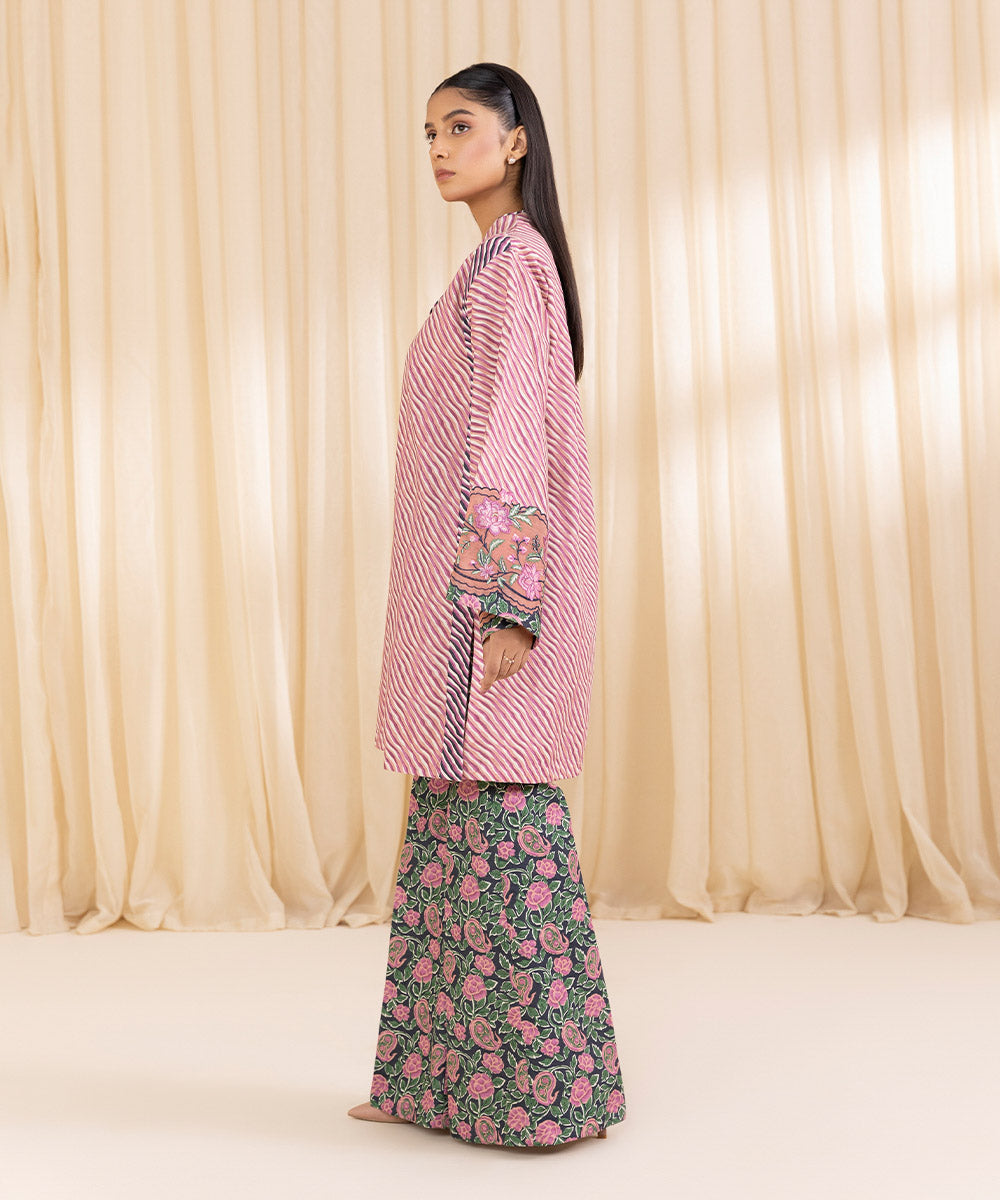 Women's Unstitched Embroidered Dusty Pink Khaddar Shirt and Trousers