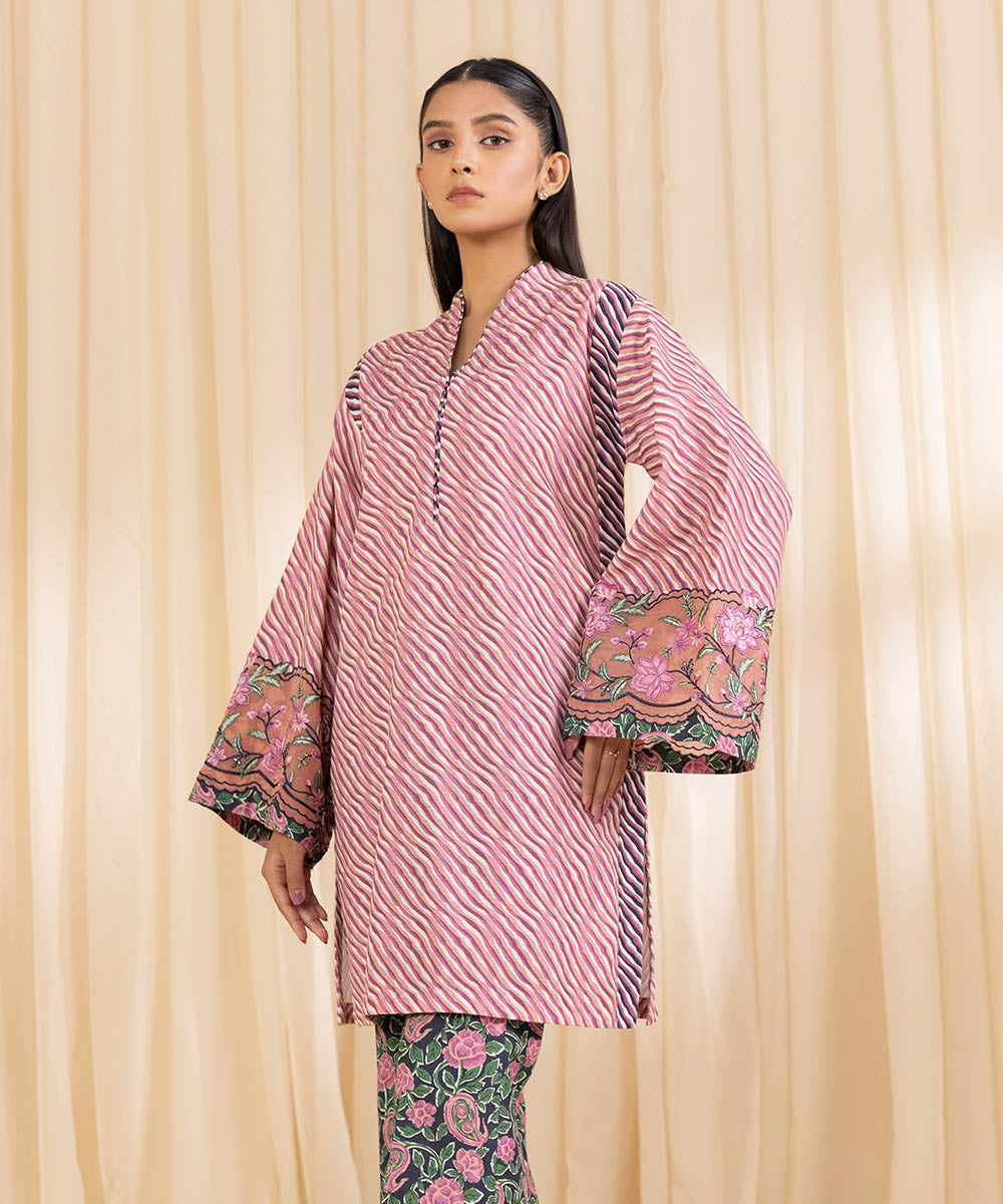 Women's Unstitched Embroidered Dusty Pink Khaddar Shirt and Trousers