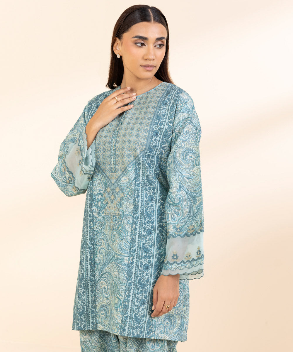 Women's Pret Khaddar Blue Embroidered 2 Piece Suit