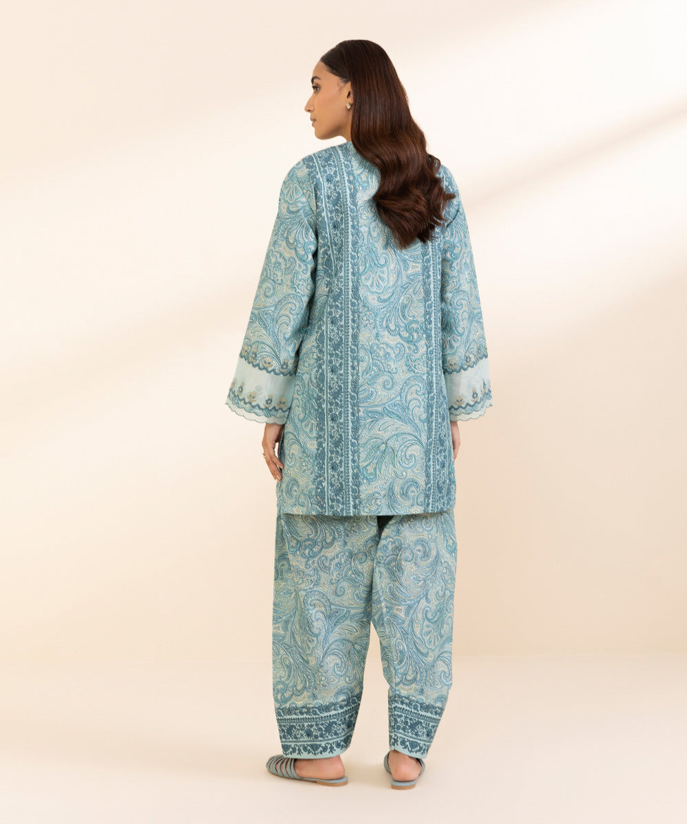 Women's Pret Khaddar Blue Embroidered 2 Piece Suit