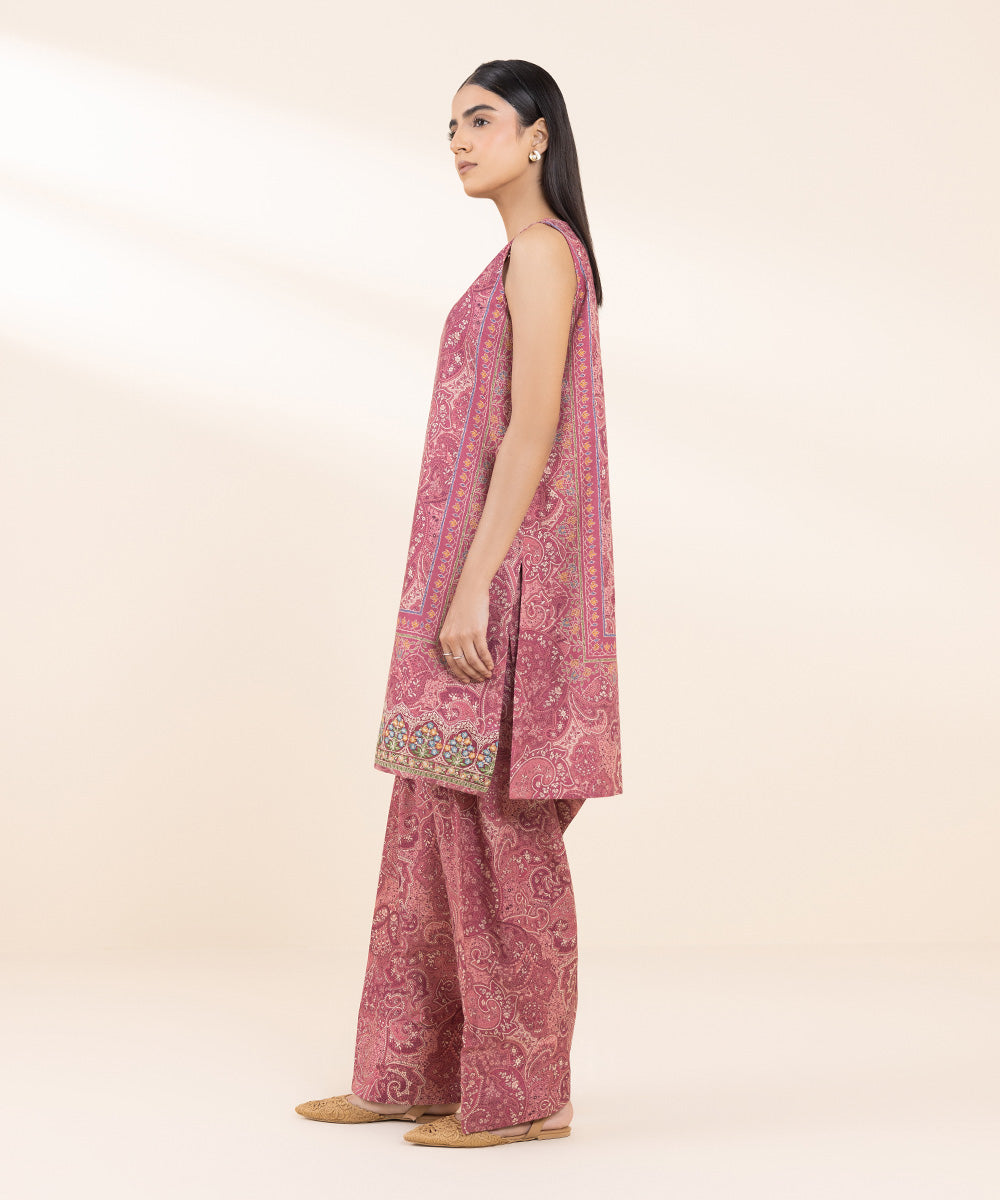 Women's Pret Khaddar Pink Embroidered 2 Piece Suit