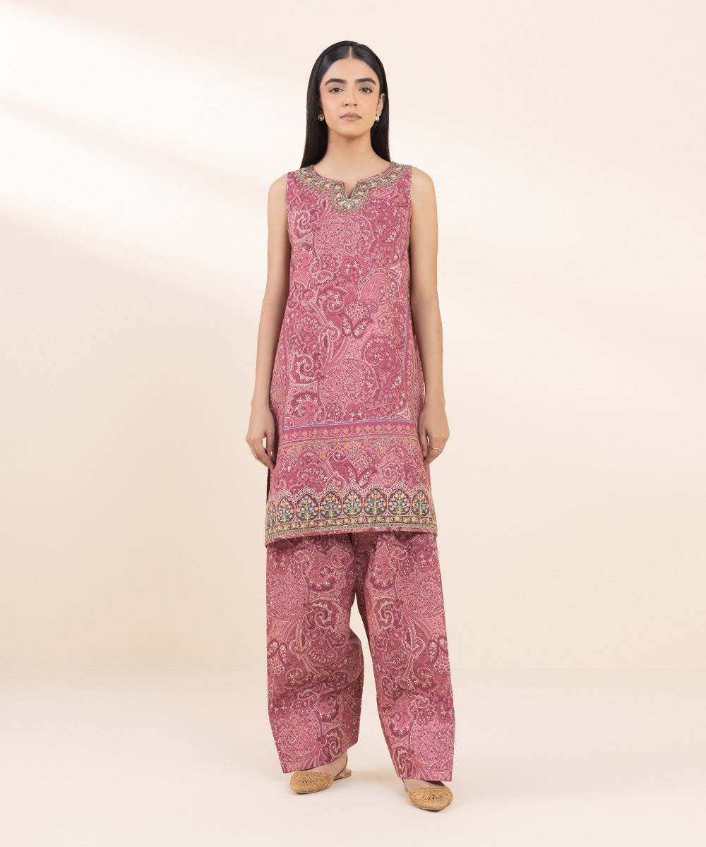 Women's Pret Khaddar Pink Embroidered 2 Piece Suit