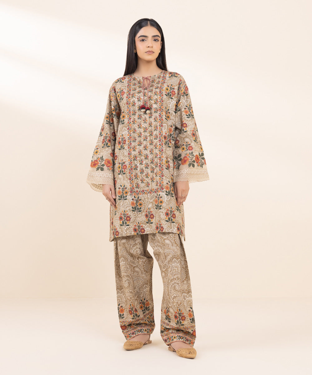 Women's Unstitched Khaddar Embroidered Multi 2 Piece Suit