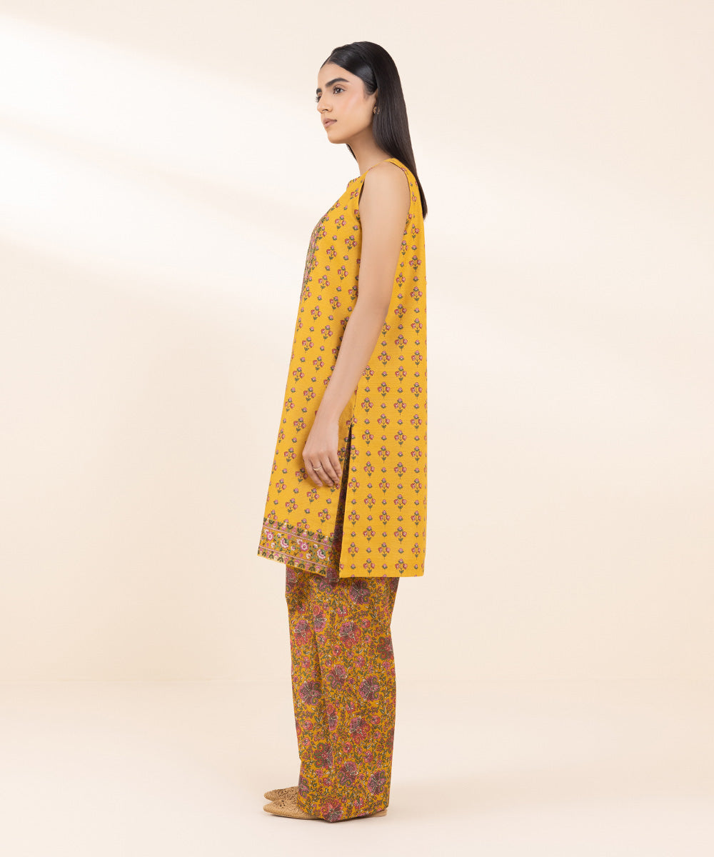 Women's Pret Khaddar Yellow Embroidered 2 Piece Suit