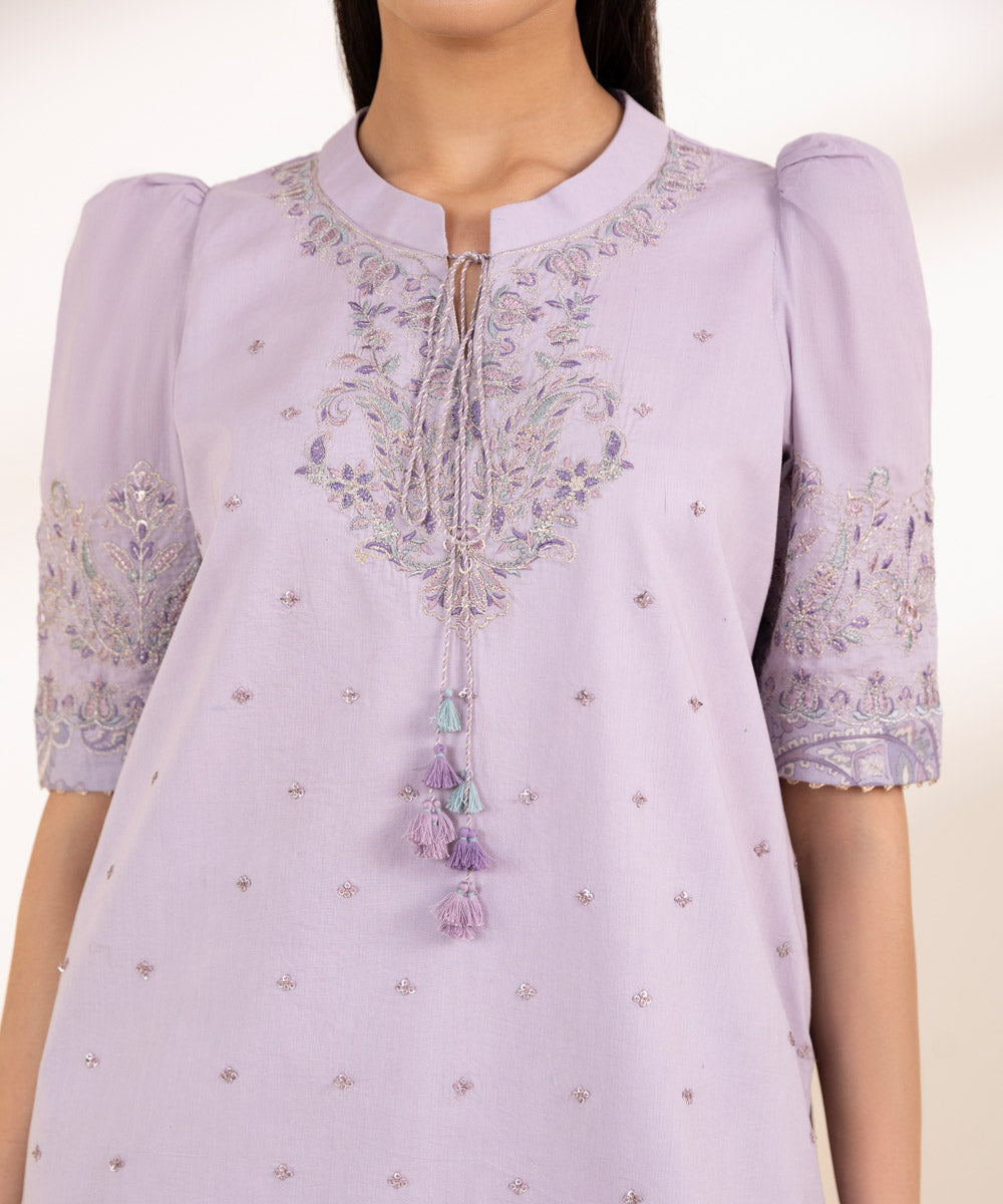 Unstitched Women's Embroidered Textured Lawn Purple Three Piece Suit 