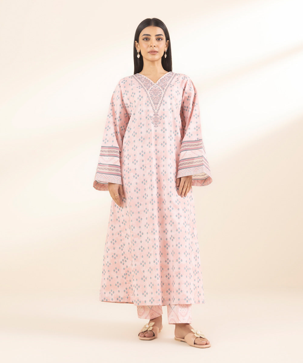 Unstitched Women's Embroidered Lawn Pink Shirt Trousers