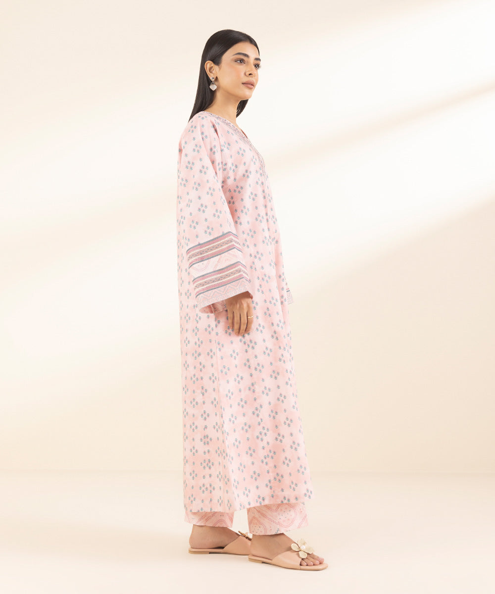 Unstitched Women's Embroidered Lawn Pink Shirt Trousers