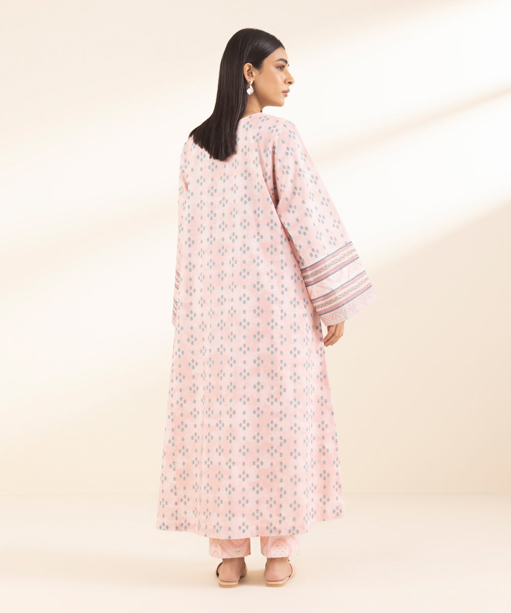 Unstitched Women's Embroidered Lawn Pink Shirt Trousers