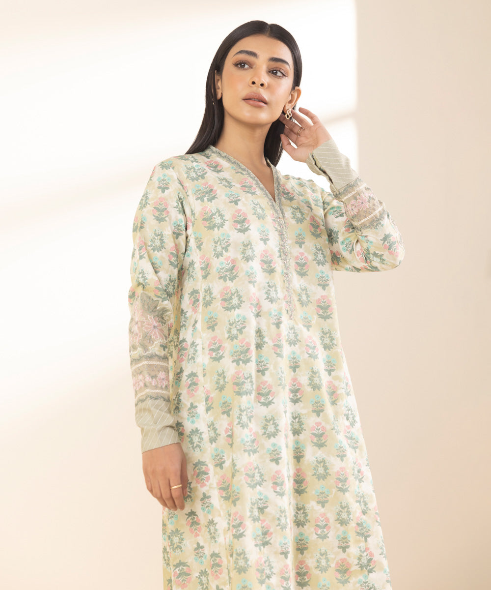 Unstitched Women's Embroidered Lawn Off White Shirt Trousers