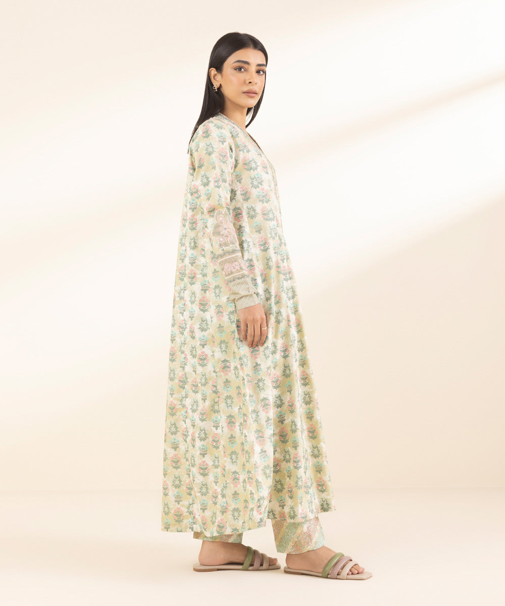 Unstitched Women's Embroidered Lawn Off White Shirt Trousers