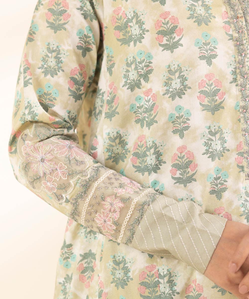 Unstitched Women's Embroidered Lawn Off White Shirt Trousers
