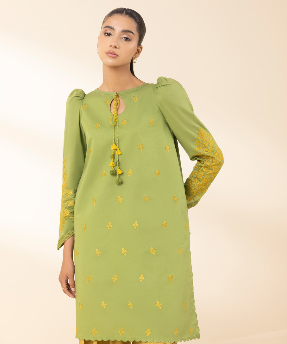 Unstitched Women's Green Textured Lawn Shirt Trousers