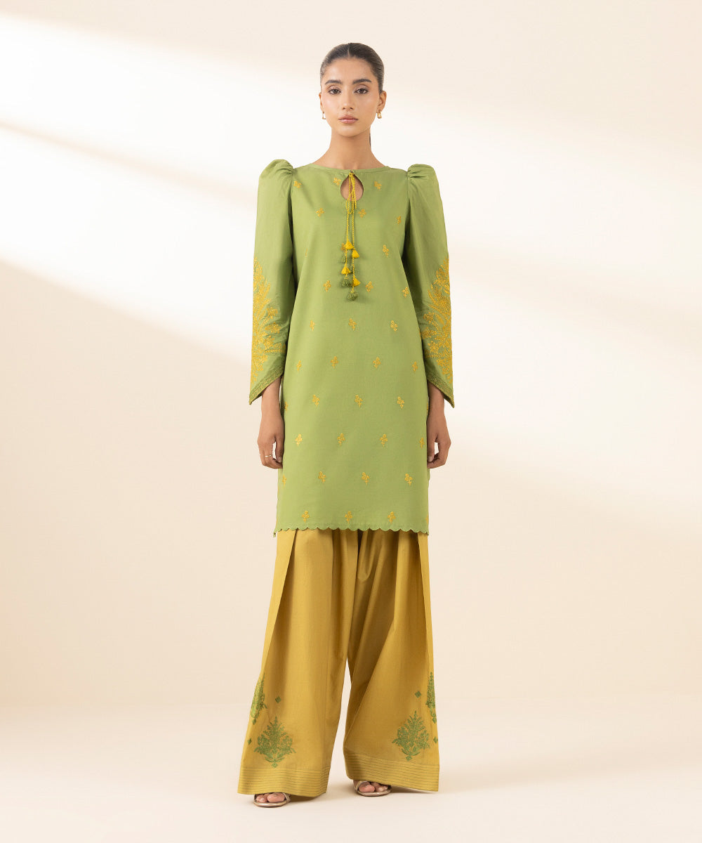 Unstitched Women's Green Textured Lawn Shirt Trousers