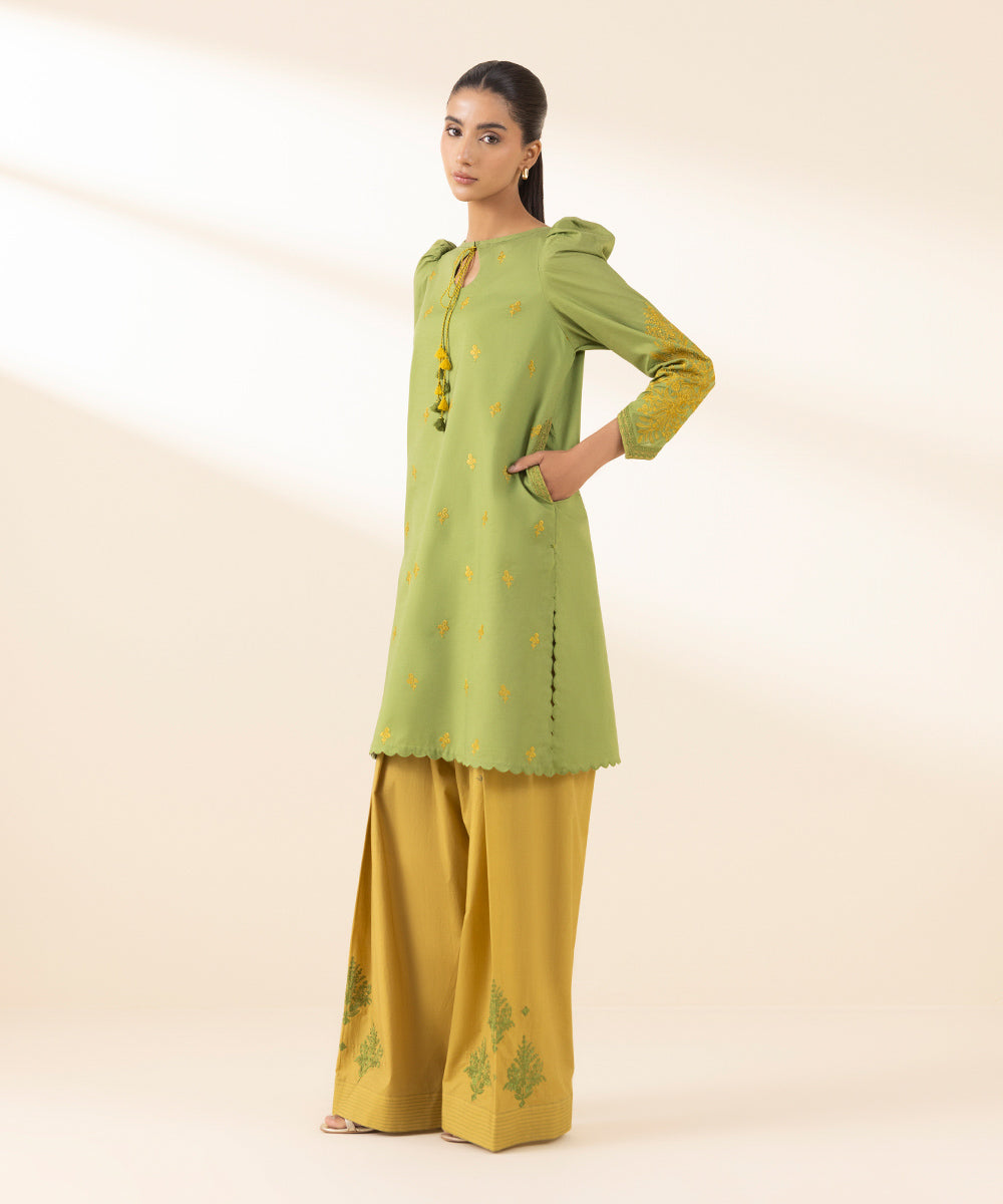 Unstitched Women's Green Textured Lawn Shirt Trousers