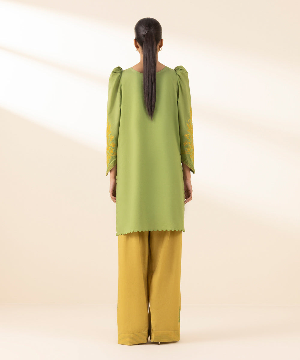Unstitched Women's Green Textured Lawn Shirt Trousers