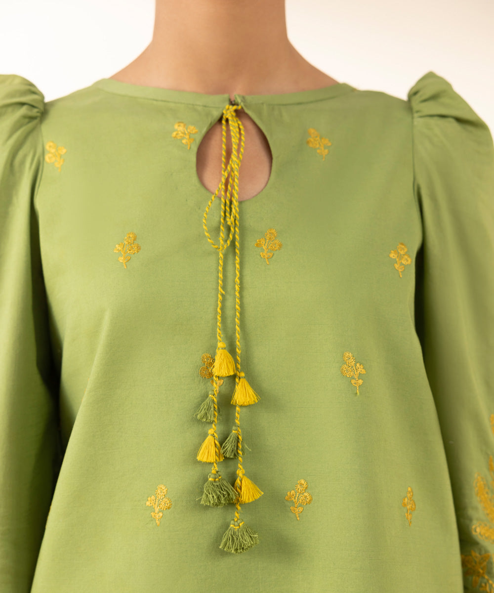 Unstitched Women's Green Textured Lawn Shirt Trousers