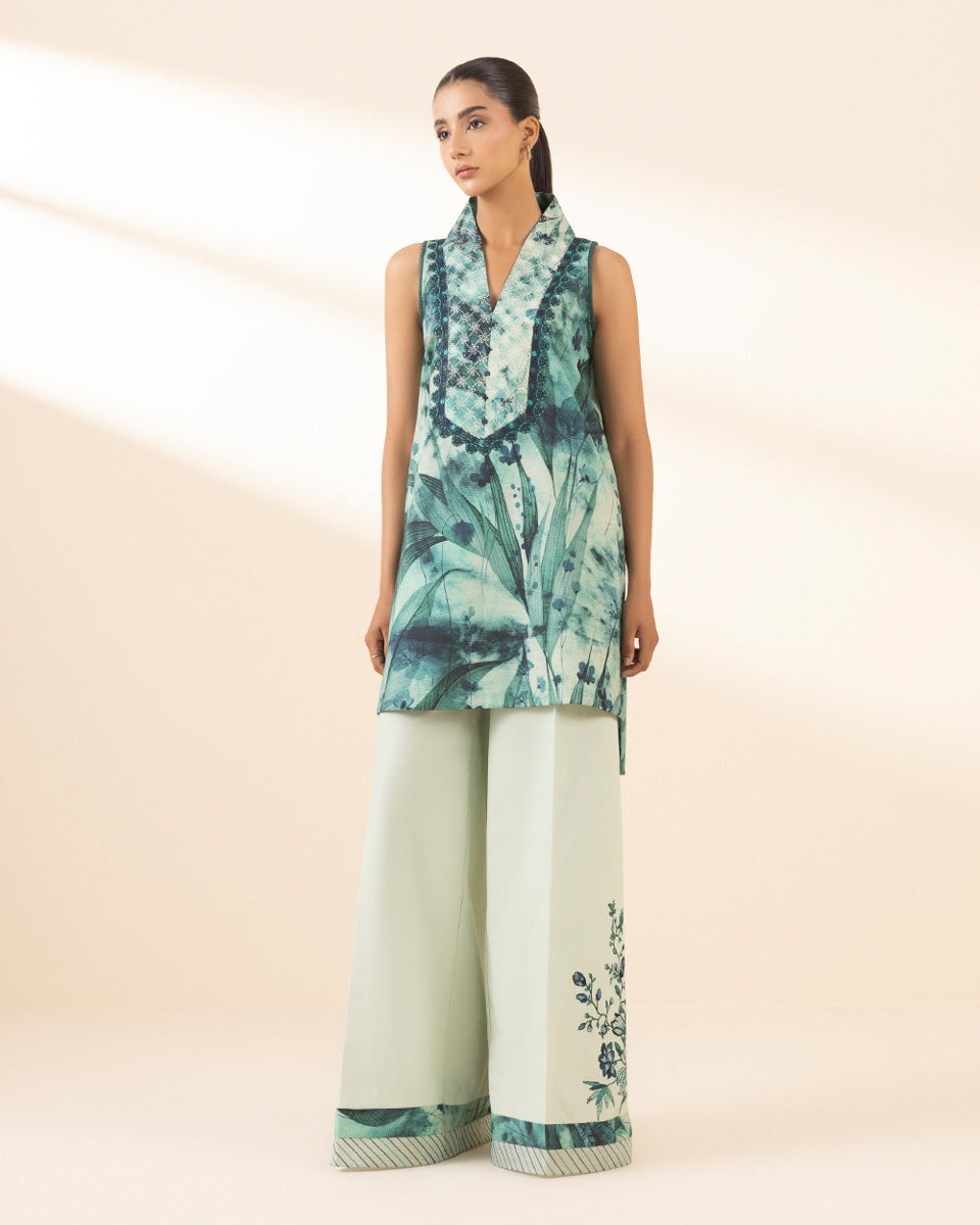 Unstitched Women's Green Lawn Shirt Trousers