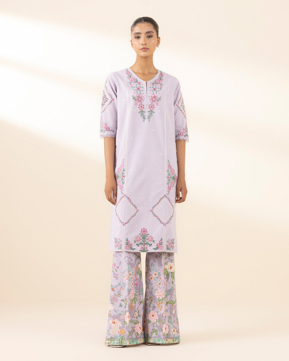 Unstitched Women's Purple Textured Lawn Shirt Trousers