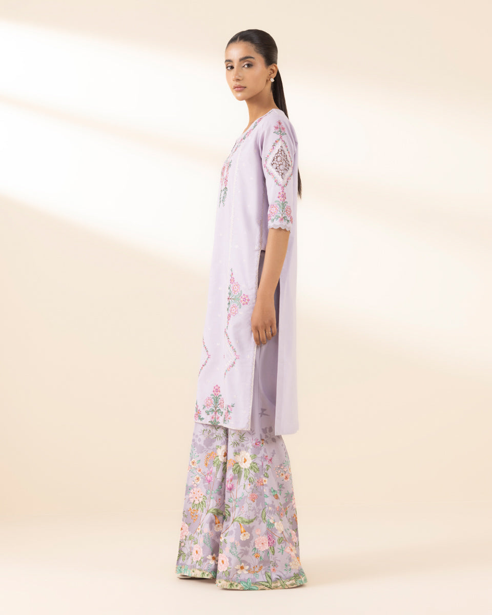 Unstitched Women's Purple Textured Lawn Shirt Trousers