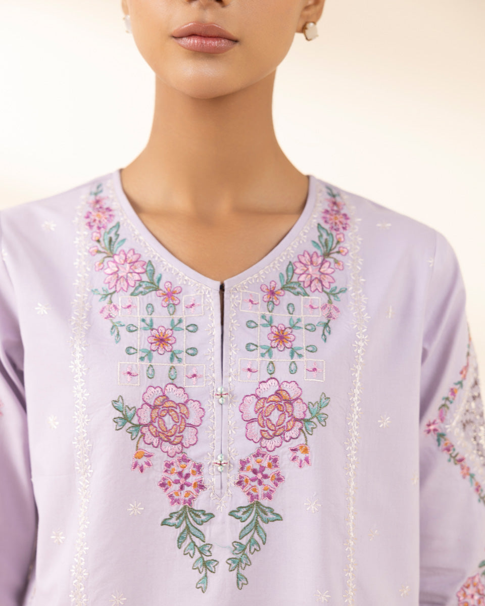 Unstitched Women's Purple Textured Lawn Shirt Trousers