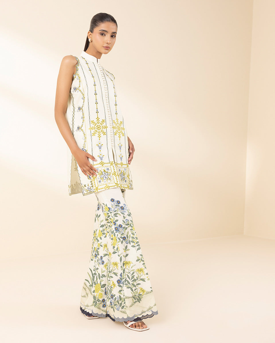 Unstitched Women's Off White Textured Lawn Shirt Trousers