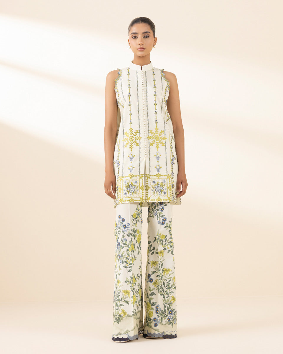 Unstitched Women's Off White Textured Lawn Shirt Trousers