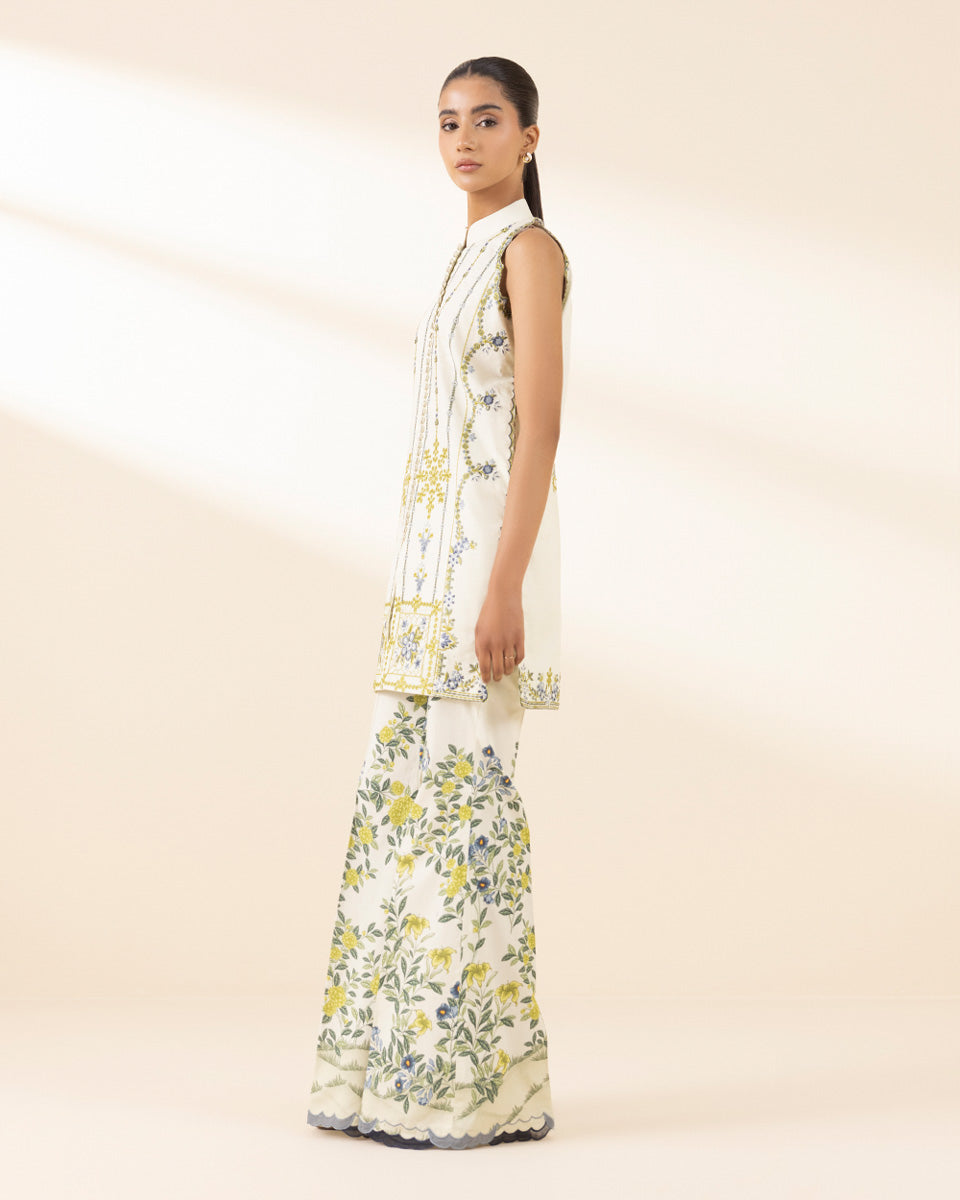 Unstitched Women's Off White Textured Lawn Shirt Trousers