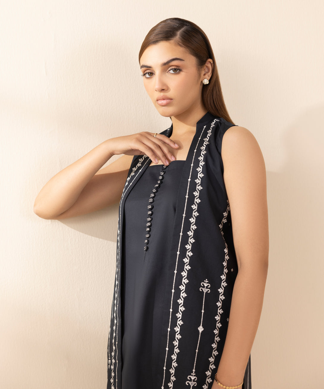 Women's Unstitched Lawn Embroidered Black 2 Piece Suit