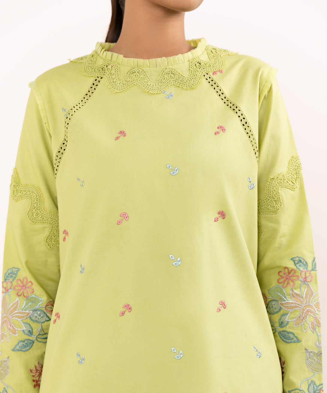 Women's Unstitched Lawn Embroidered Green Two Piece Suit