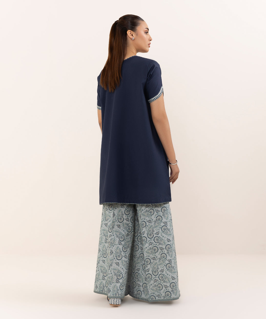 Women's Unstitched Cotton Embroidered Blue Two Piece Suit