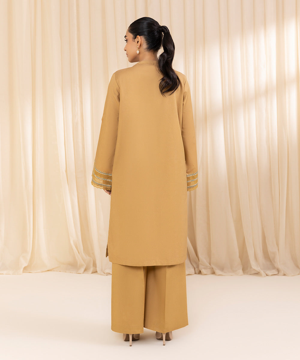 Women's Unstitched Embroidered Mustard Yellow Cambric Shirt and Trousers