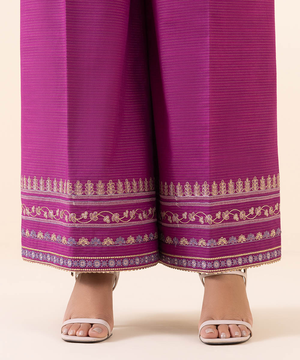 Women's Unstitched Zari Khaddar Purple Embroidered 2 Piece Suit 