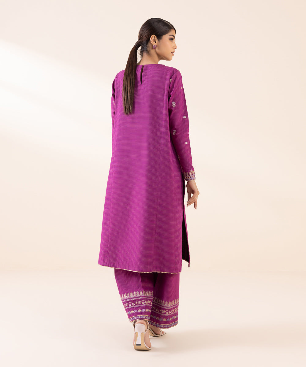 Women's Unstitched Zari Khaddar Purple Embroidered 2 Piece Suit 